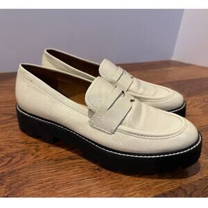 Franco Sarto Women's Balin Faux Leather Lug Sole Loafers Cream Patent Size 10